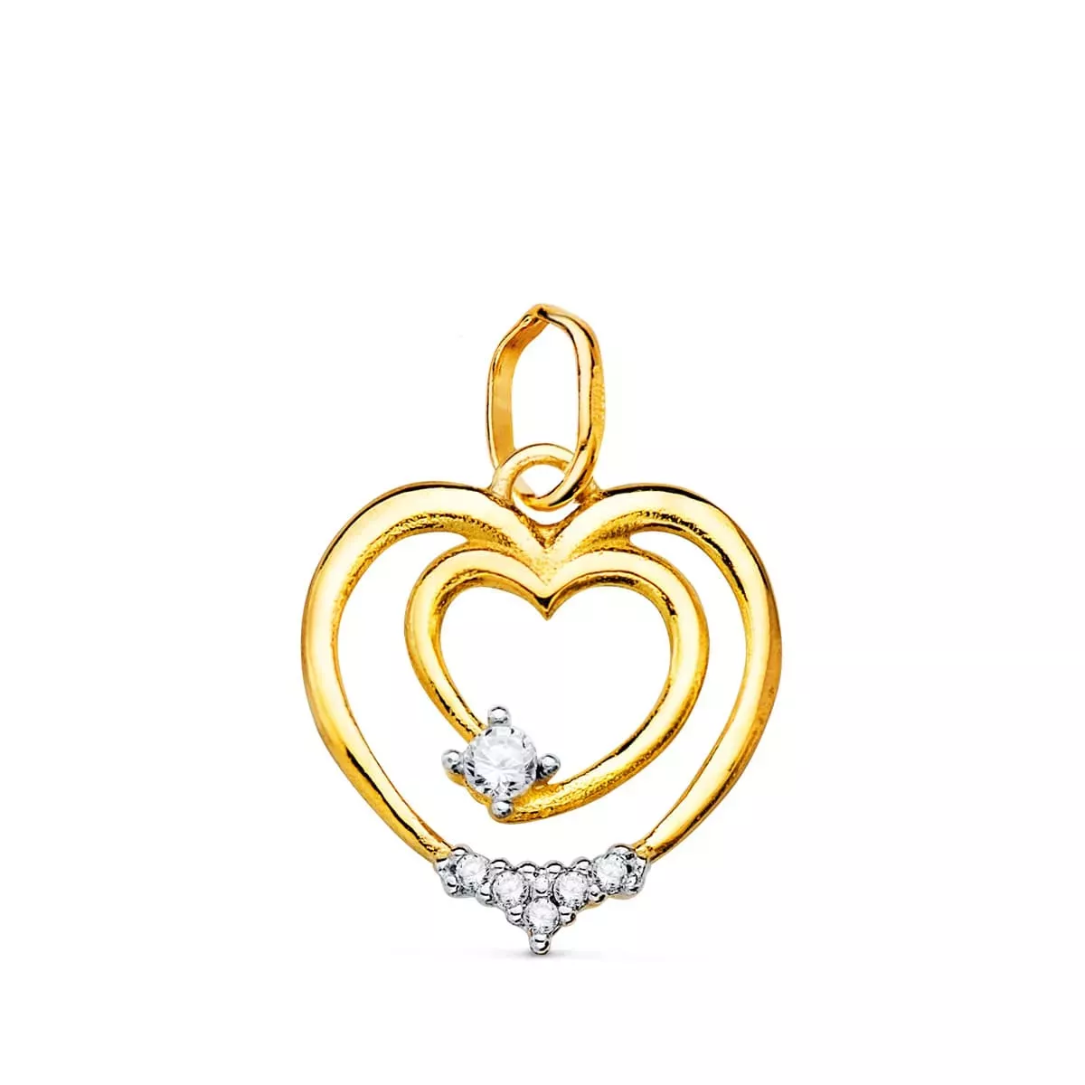 18K COLGANTE ORO BICOLOR DOBLE CORAZON CON CIRCONITA 15X14 MM 0