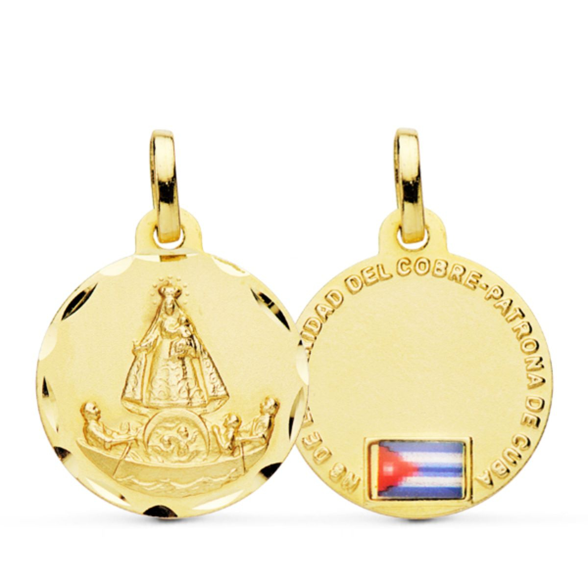 18K MEDALLA ORO AMARILLO VIRGEN CARIDAD COBRE BALSA 20 MM ESMALTADA 2