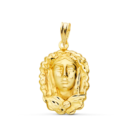 18K MEDALLA ORO AMARILLO SILUETA VIRGEN MARIA DE LA O 22X15 MM TALLADA 2