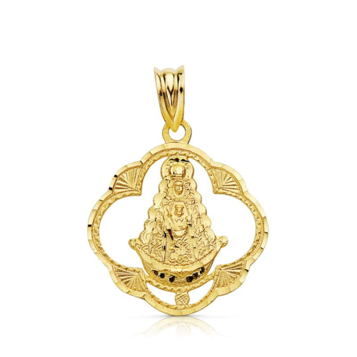 18K MEDALLA ORO AMARILLO VIRGEN DEL ROCIO PANDERETA 25X22 MM 2