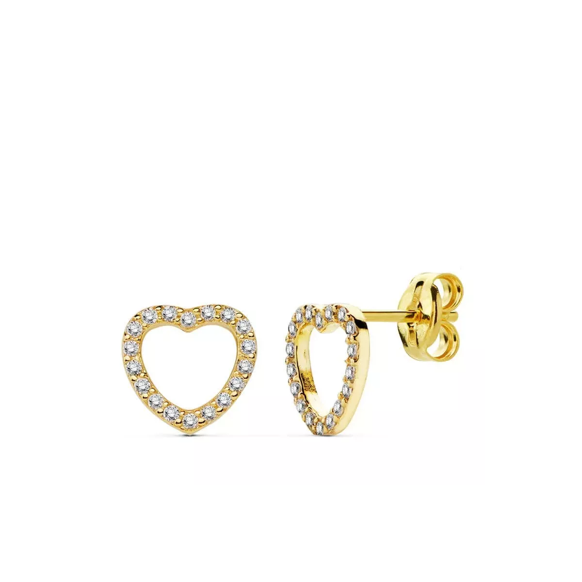 18K PENDIENTES ORO AMARILLO CORAZON CIRCONITA 8X8 CM CIERRE PRESION 0