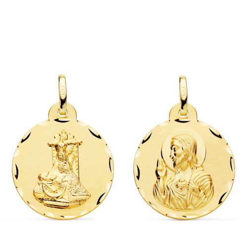 18K MEDALLA ORO AMARILLO ESCAPULARIO ORO AMARILLO VIRGEN DE LAS ANGUSTIAS Y CORAZON DE JESUS TALLADA 20 MM 2