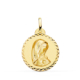 18K MEDALLA ORO AMARILLO VIRGEN NIÑA TALLA COLGANTE CRUZADA 22 MM 2