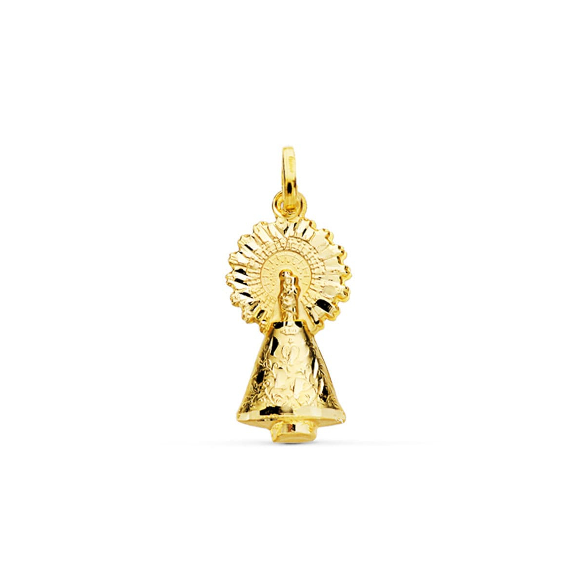 18K MEDALLA ORO AMARILLO VIRGEN DEL PILAR SILUETA TALLADA 26 MM 2