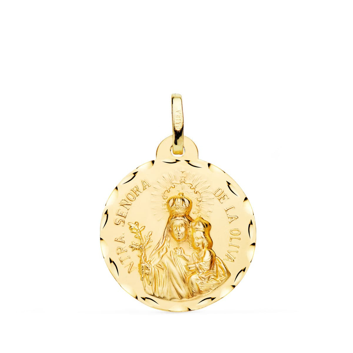 18K MEDALLA ORO AMARILLO VIRGEN DE LA OLIVA TALLADA 20 MM 2