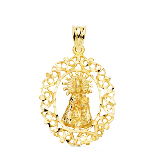 18K MEDALLA ORO AMARILLO VIRGEN DESAMPARADOS CERCO CALADO 28X21 MM 2