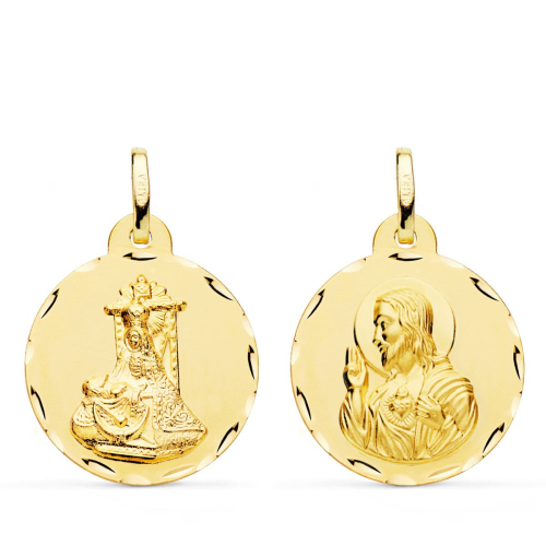 18K MEDALLA ORO AMARILLO ESCAPULARIO ORO AMARILLO VIRGEN DE LAS ANGUSTIAS Y CORAZON DE JESUS TALLADA 22 MM 2