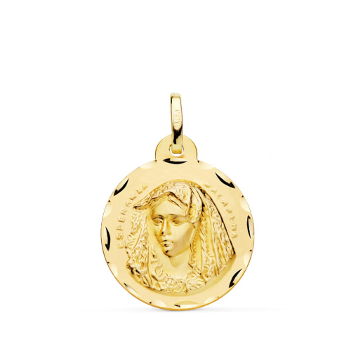18K MEDALLA ORO AMARILLO VIRGEN MACARENA TALLADA 20 MM 2