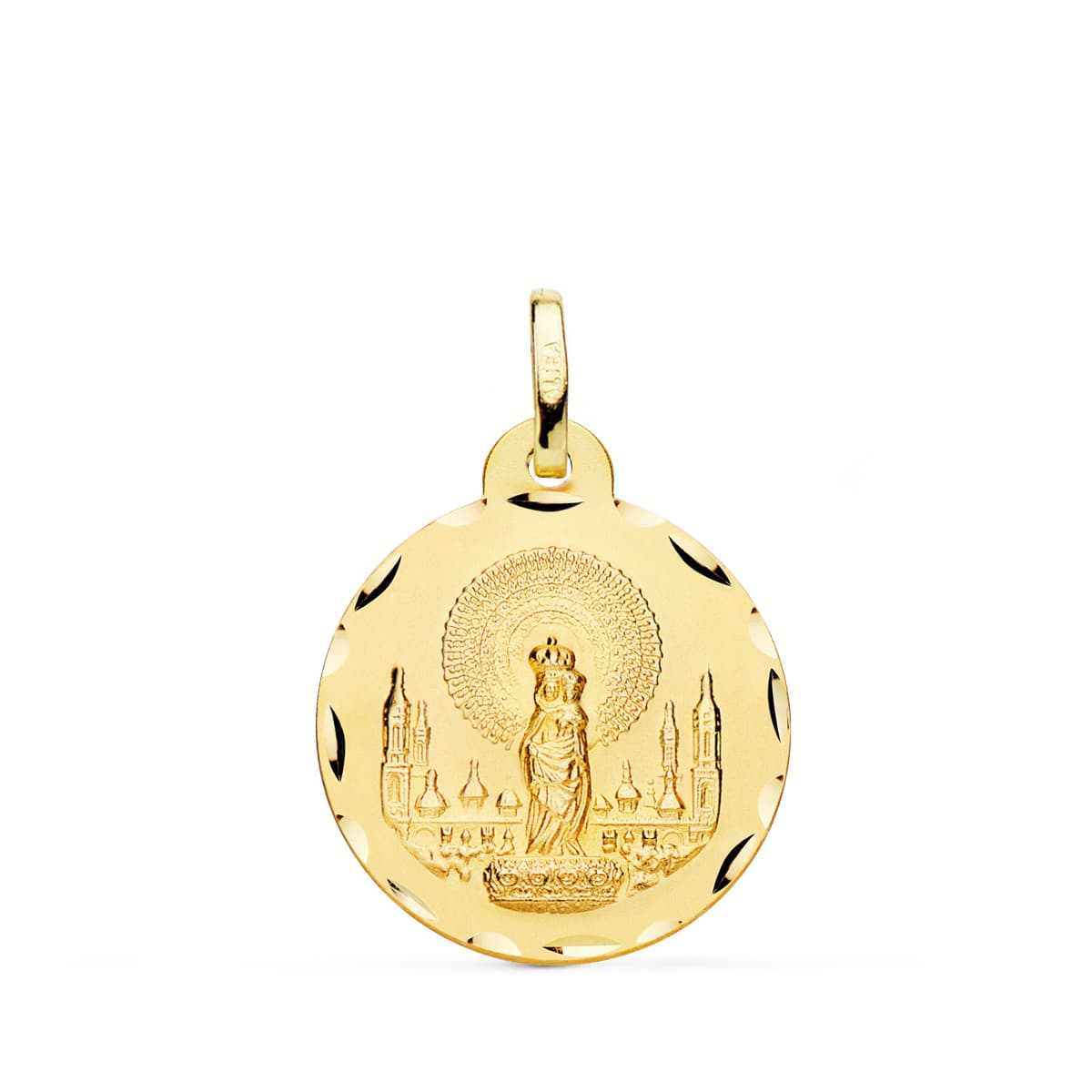 18K MEDALLA ORO AMARILLO VIRGEN DEL PILAR TALLADA 20 MM 2