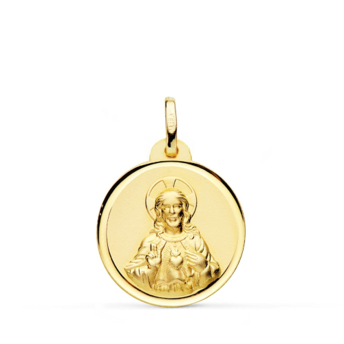 18K MEDALLA ORO AMARILLO CRISTO SAGRADO CORAZON DE JESUS BISEL 20 MM 2