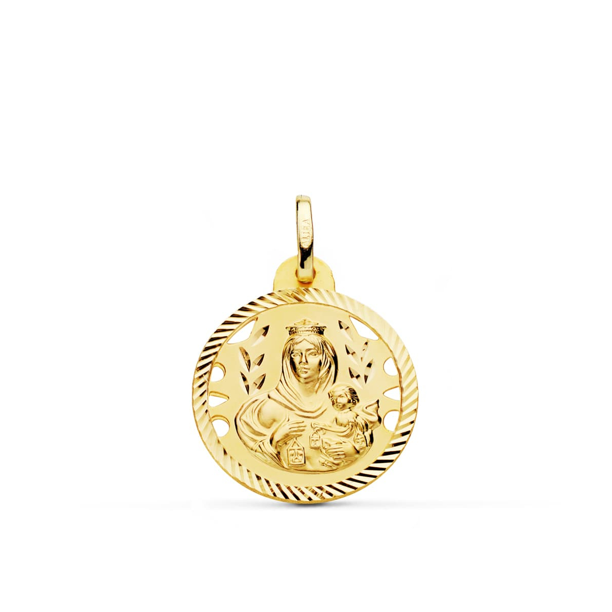 18K MEDALLA ORO AMARILLO VIRGEN DEL CARMEN CALADA HELICE 20 MM 2