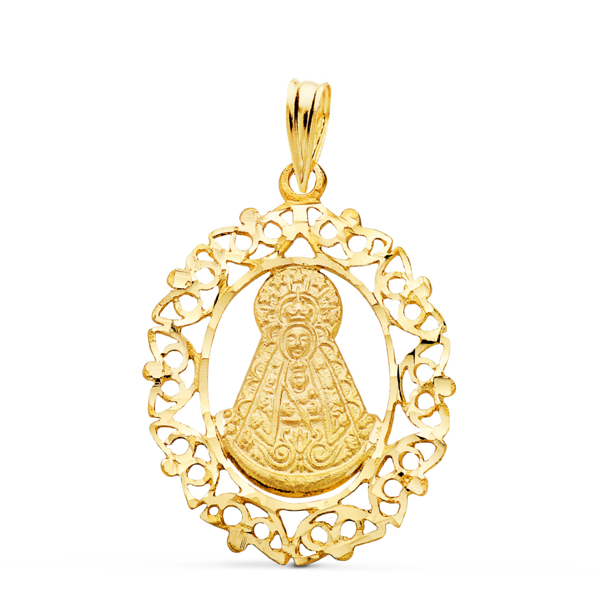 18K MEDALLA ORO AMARILLO VIRGEN DEL ROCIO CERCO. MEDIDA: 28 X 21 MM 2