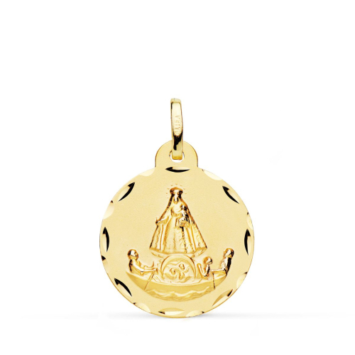 18K MEDALLA ORO AMARILLO VIRGEN CARIDAD DEL COBRE BALSA TALLADA 20 MM 2