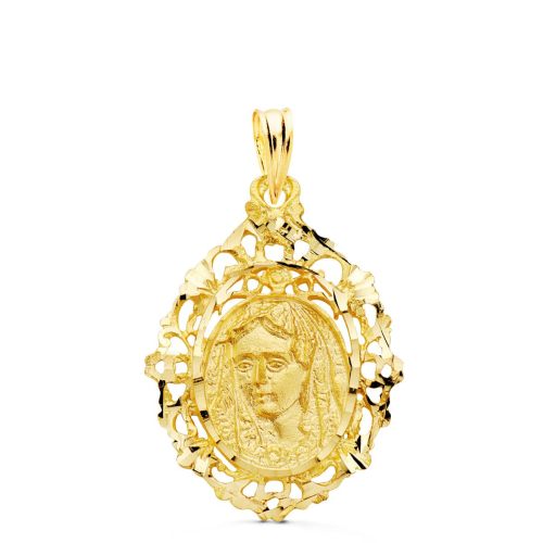 18K MEDALLA ORO AMARILLO VIRGEN DE LA MACARENA CERCO FILIGRANA 27X20 MM 2