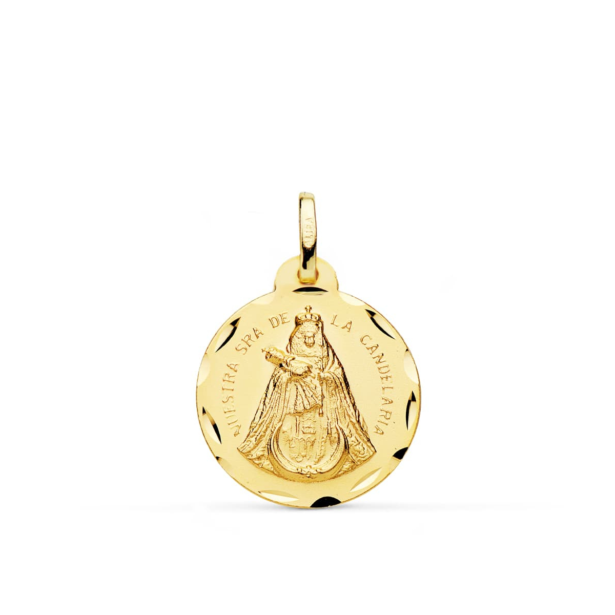18K MEDALLA ORO AMARILLO NUESTRA SEÑORA DE LA CANDELARIA TALLADA 20 MM 2