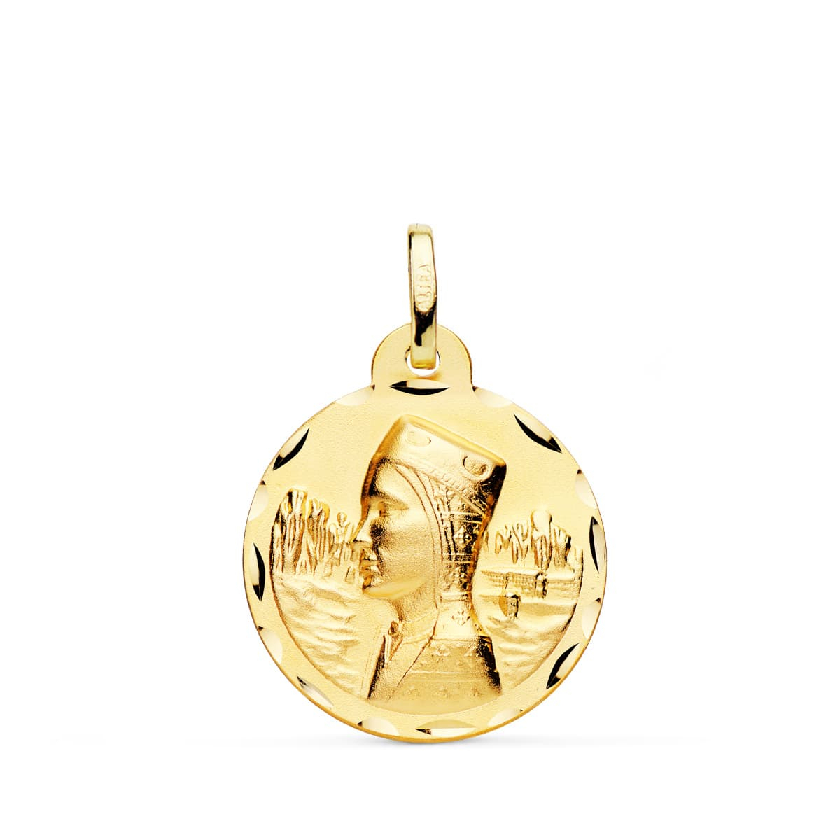 18K MEDALLA ORO AMARILLO VIRGEN DE MONTSERRAT TALLADA 20 MM 2