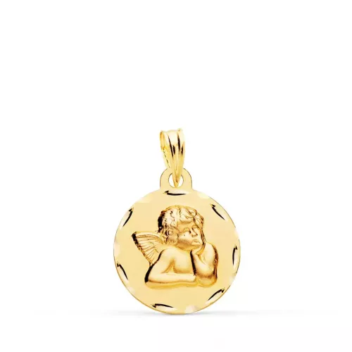 9K MEDALLA ORO AMARILLO REDONDA ANGELITO BURLON TALLADA 16 MM 0