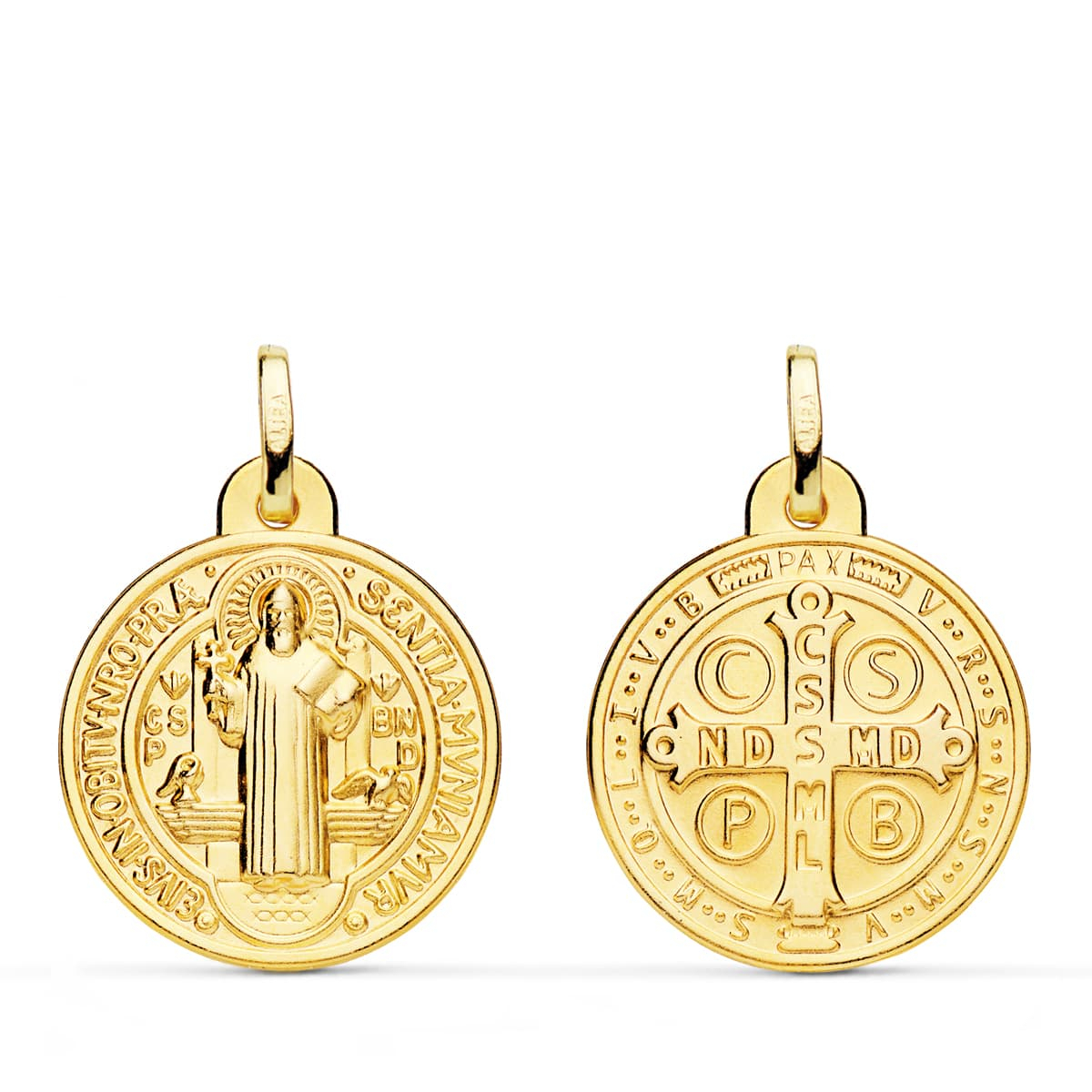 18K MEDALLA ESCAPULARIO ORO AMARILLO SAN BENITO MONJE 20 MM MATIZADA 2