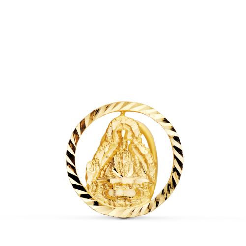 18K MEDALLA ORO AMARILLO VIRGEN DE LA CABEZA SOLAPA BORDE TALLADO 20 MM 3
