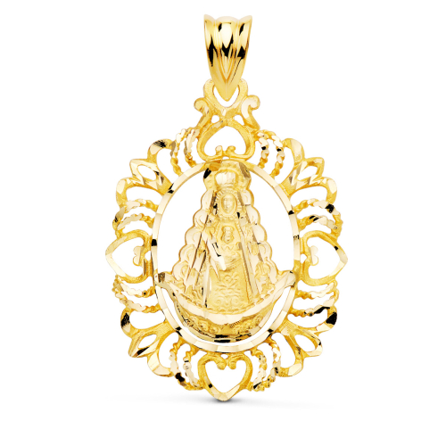 18K MEDALLA ORO AMARILLO VIRGEN DEL ROCIO CERCO TALLADO 30X22 MM 3