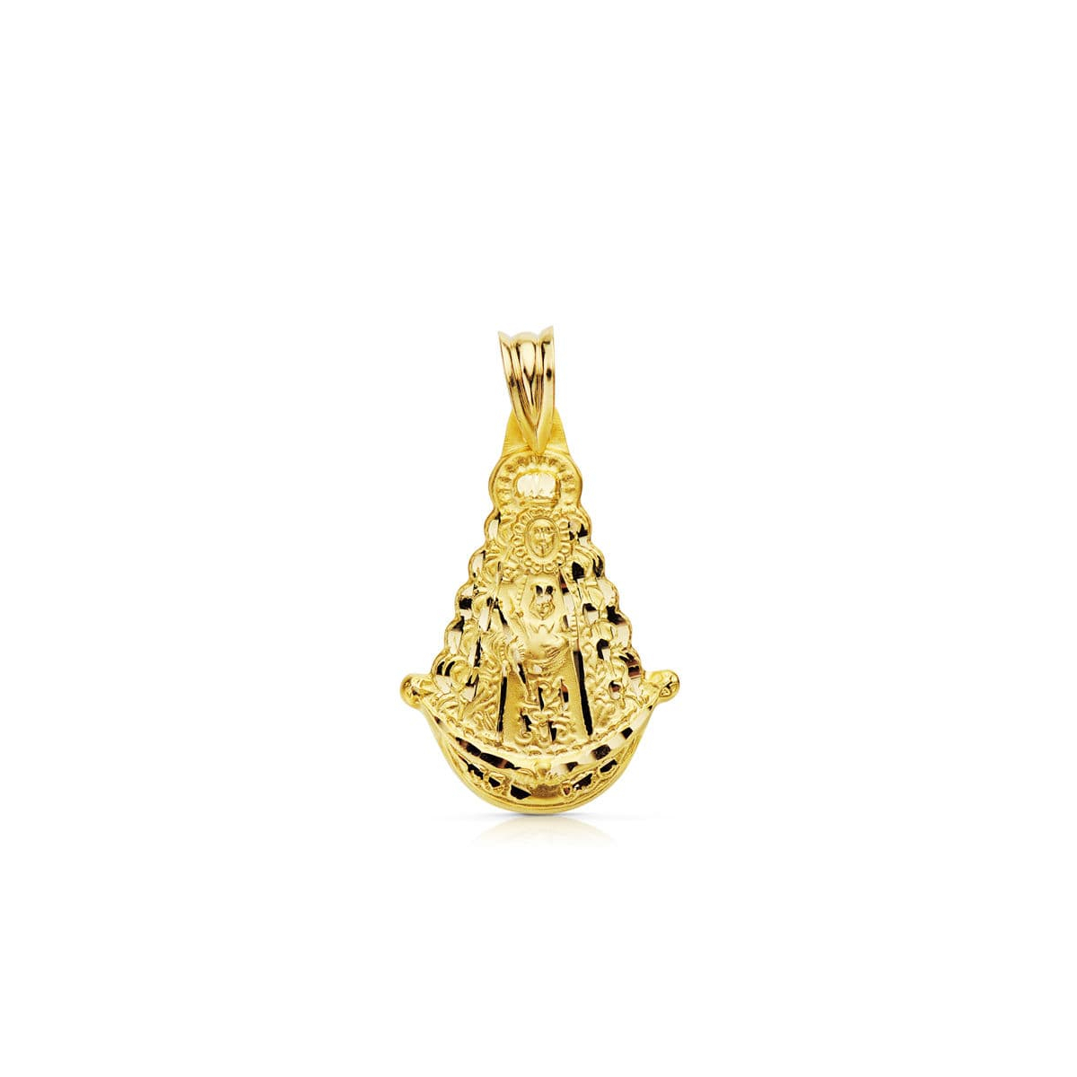 18K MEDALLA ORO AMARILLO VIRGEN DEL ROCIO SILUETA 30X20 MM TALLADA 3
