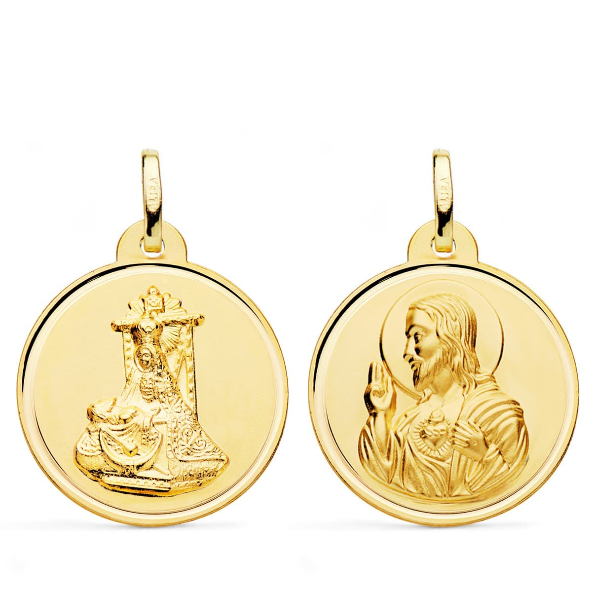 18K MEDALLA ORO AMARILLO ESCAPULARIO ORO AMARILLO VIRGEN DE LAS ANGUSTIAS Y CORAZON DE JESUS BISEL 24 MM 3