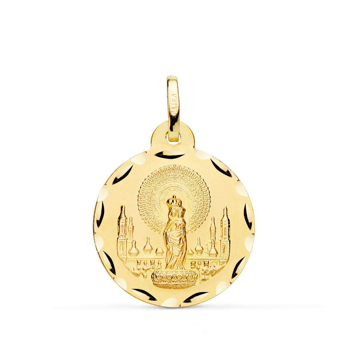 18K MEDALLA ORO AMARILLO VIRGEN DEL PILAR TALLADA 22 MM 3