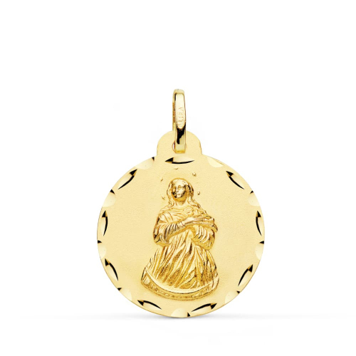 18K MEDALLA ORO AMARILLO VIRGEN INMACULADA TALLADA 22 MM 3