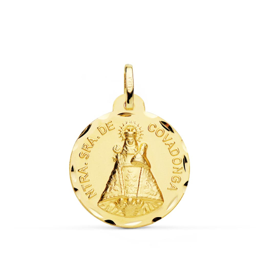 18K MEDALLA ORO AMARILLO DE LA VIRGEN DE COVADONGA 22 MM TALLADA 3
