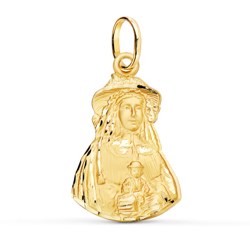18K MEDALLA ORO AMARILLO VIRGEN DEL ROCIO PASTORA TALLADA 28X18 MM 3