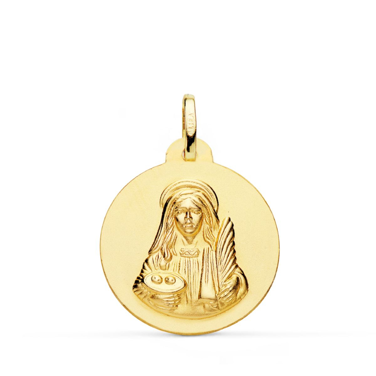 18K MEDALLA ORO AMARILLO SANTA LUCIA LISA MATIZADA 22 MM 3