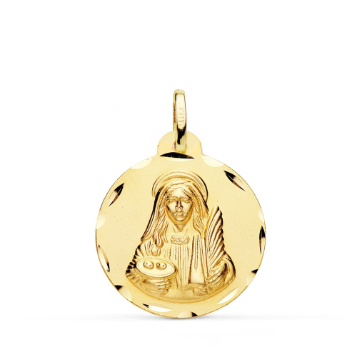 18K MEDALLA ORO AMARILLO SANTA LUCIA TALLADA 22 MM 3