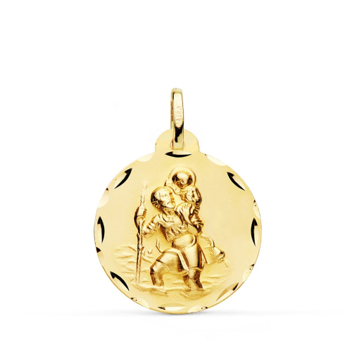 18K MEDALLA ORO AMARILLO SAN CRISTOBAL TALLADA 22 MM 3