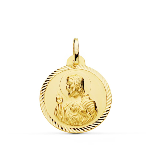 18K MEDALLA ORO AMARILLO CRISTO SAGRADO CORAZON DE JESUS HELICE 22 MM 3
