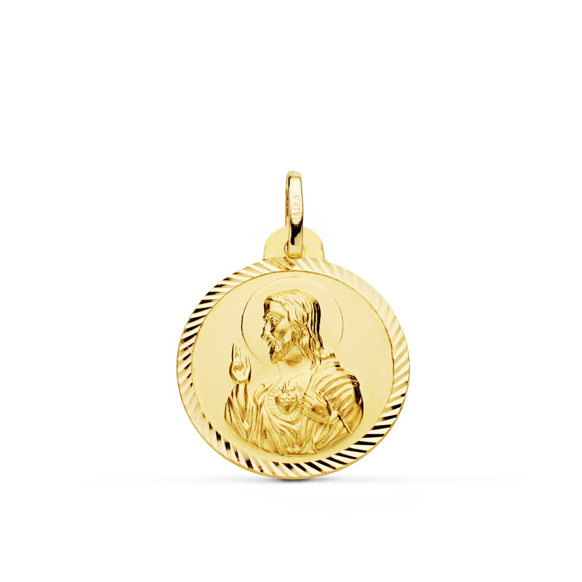 18K MEDALLA ORO AMARILLO CRISTO SAGRADO CORAZON DE JESUS HELICE 22 MM 3