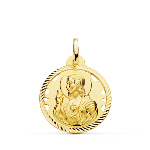 18K MEDALLA ORO AMARILLO CRISTO SAGRADO CORAZON DE JESUS HELICE CALADA 22 MM 3
