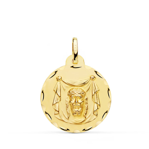 18K MEDALLA ORO AMARILLO SANTA FAZ TALLADA 22 MM 3