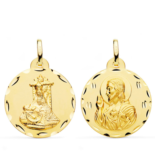 18K MEDALLA ORO AMARILLO ESCAPULARIO ORO AMARILLO VIRGEN DE LAS ANGUSTIAS Y CORAZON DE JESUS TALLADA 24 MM 3