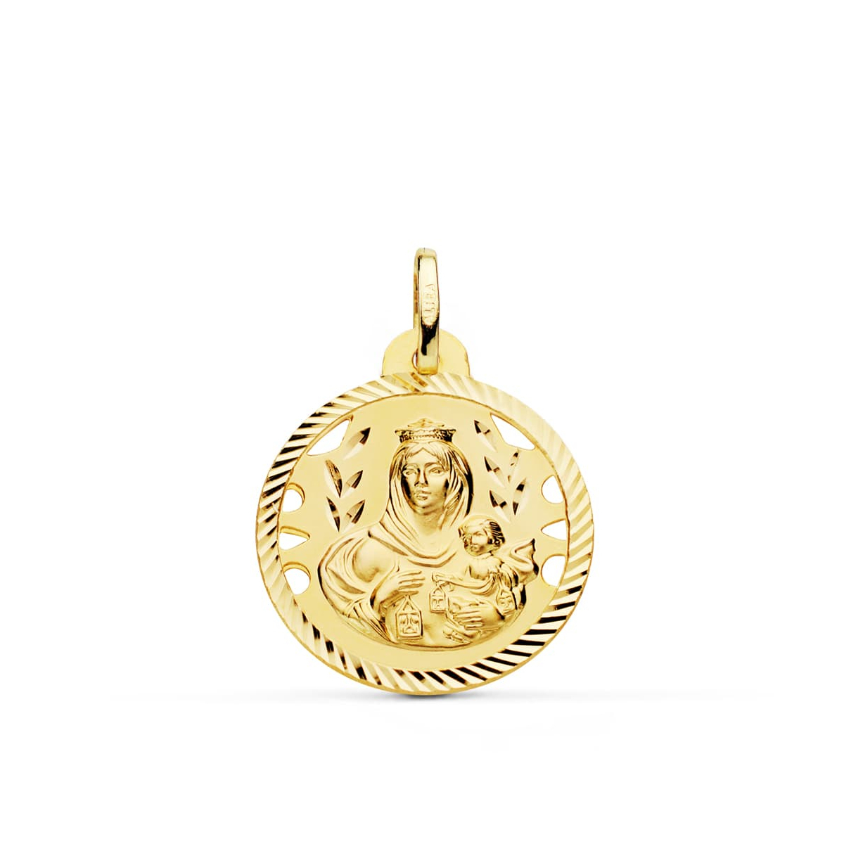 18K MEDALLA ORO AMARILLO VIRGEN DEL CARMEN CALADA HELICE 22 MM 3