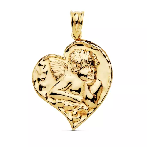 18K COLGANTE ORO AMARILLO ANGELITO CORAZON 25X22 MM 3
