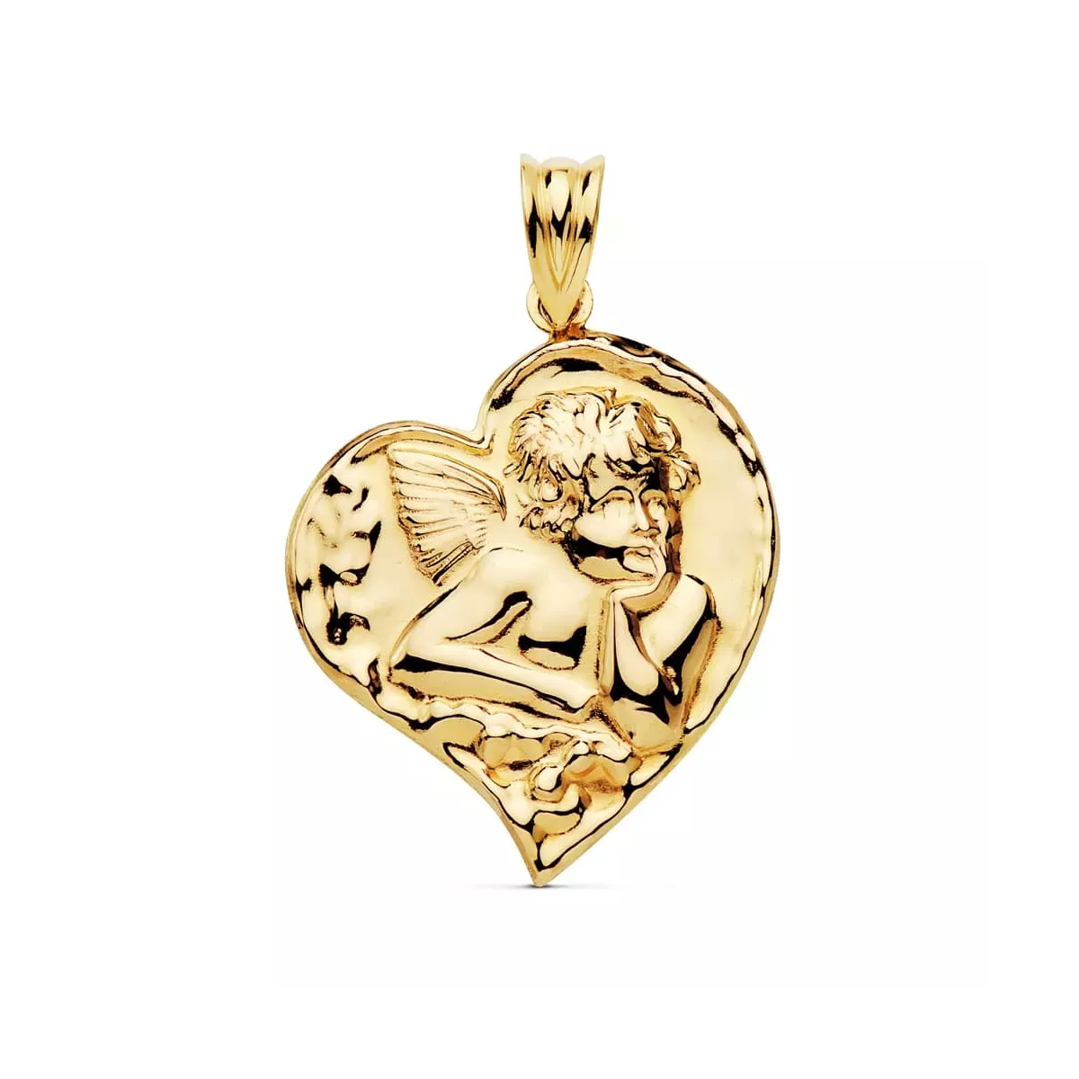 18K COLGANTE ORO AMARILLO ANGELITO CORAZON 25X22 MM 3