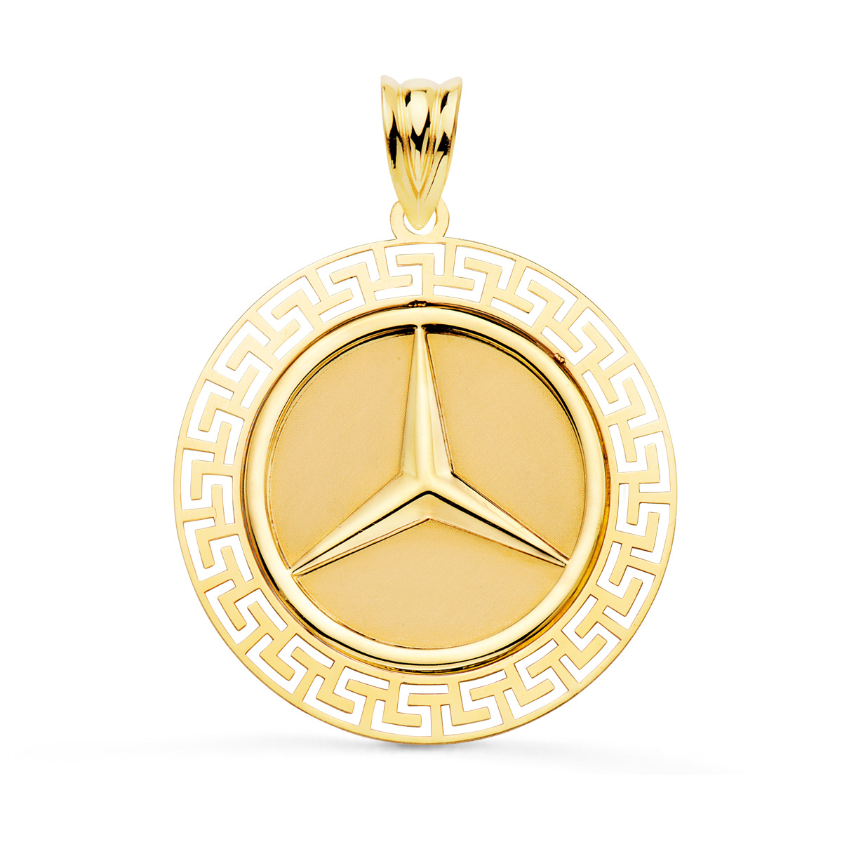 18K MEDALLA ORO AMARILLO ESTRELLA TRES PUNTAS CON BORDE DE GRECA CALADA. 27 MM 3