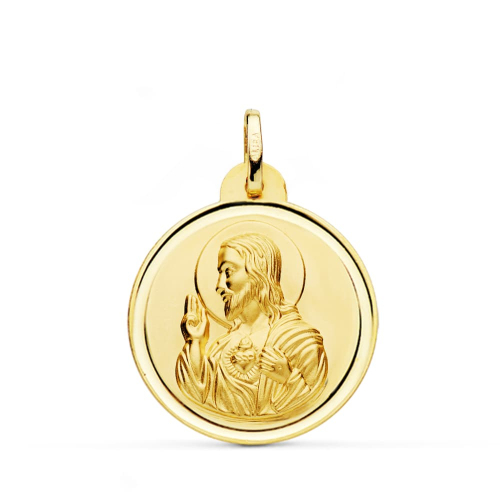 18K MEDALLA ORO AMARILLO CRISTO SAGRADO CORAZON DE JESUS BISEL 24 MM 3