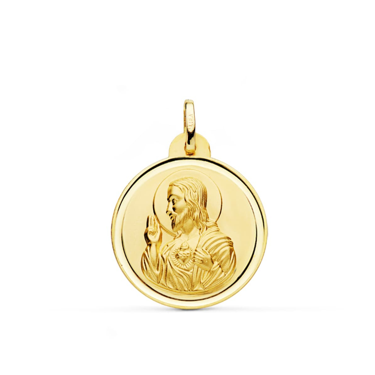 18K MEDALLA ORO AMARILLO CRISTO SAGRADO CORAZON DE JESUS BISEL 24 MM 3