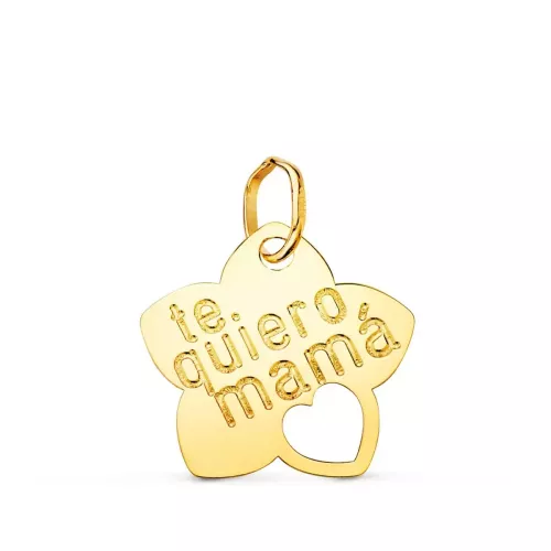 18K COLGANTE ORO AMARILLO FLOR TE QUIERO MAMA CON CORAZON CALADO 15X14 MM 0
