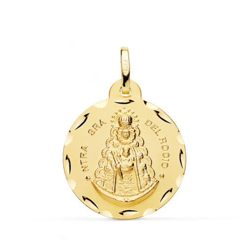 18K MEDALLA ORO AMARILLO VIRGEN DEL ROCIO TALLADA 24 MM 3