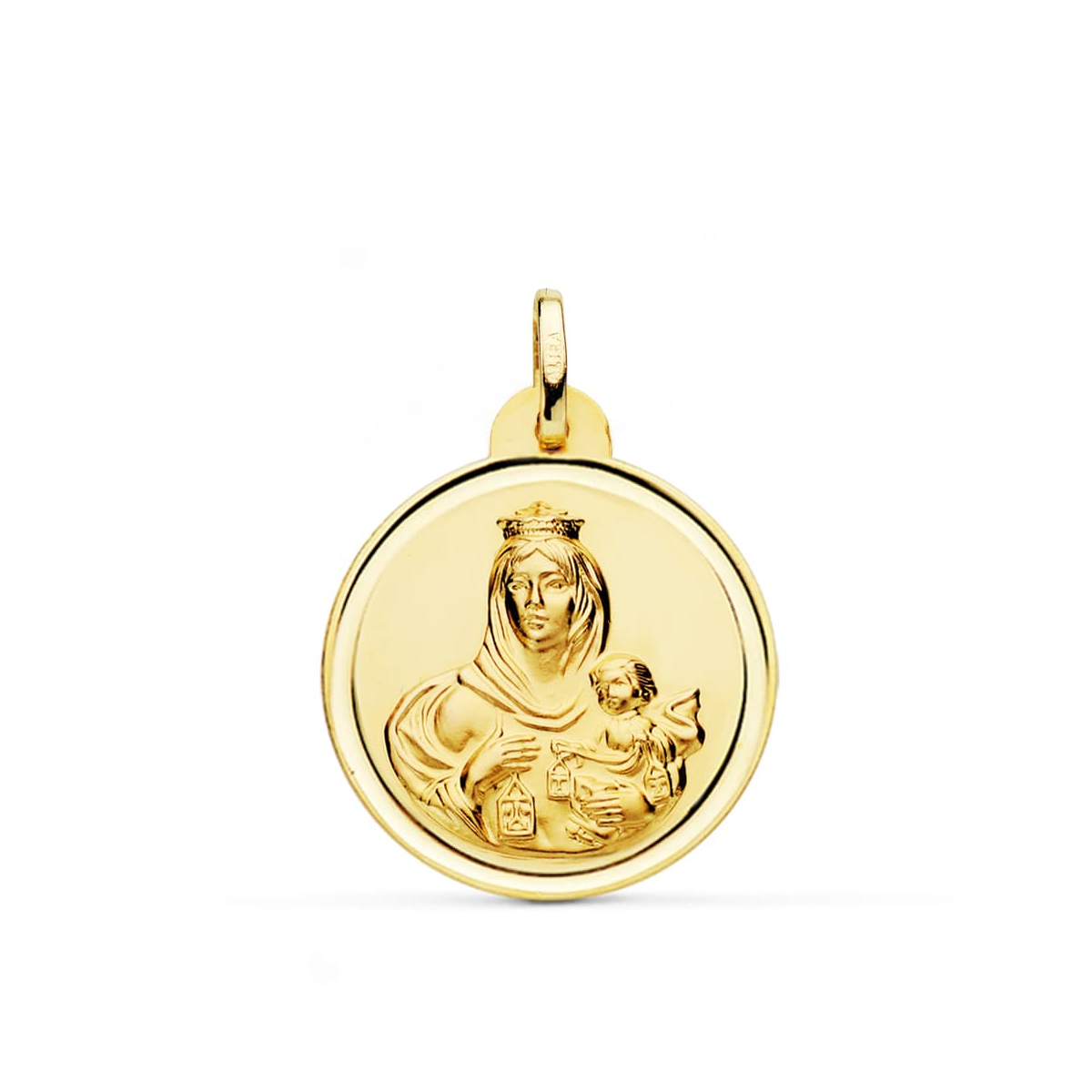 18K MEDALLA ORO AMARILLO VIRGEN DEL CARMEN BISEL 24 MM 3