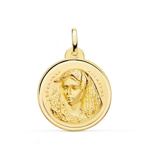 18K MEDALLA ORO AMARILLO VIRGEN DE LA MACARENA BISEL MATIZADA 24 MM 3