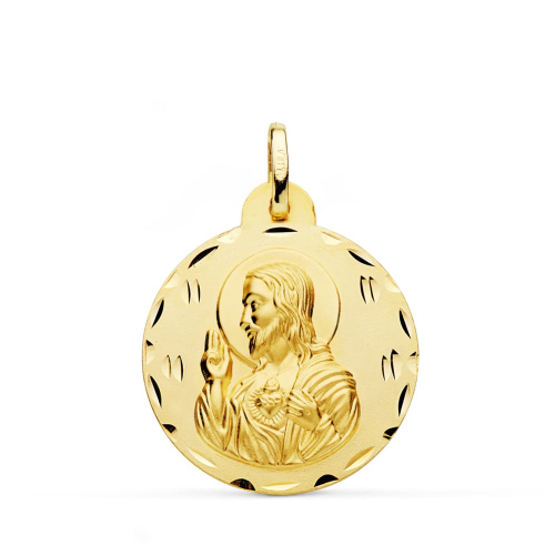 18K MEDALLA ORO AMARILLO CRISTO SAGRADO CORAZON DE JESUS TALLADA 24 MM 4