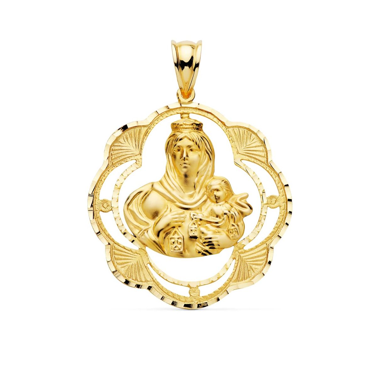 18K MEDALLA ORO AMARILLO VIRGEN DEL CARMEN PANDERETA 32X28 MM 4